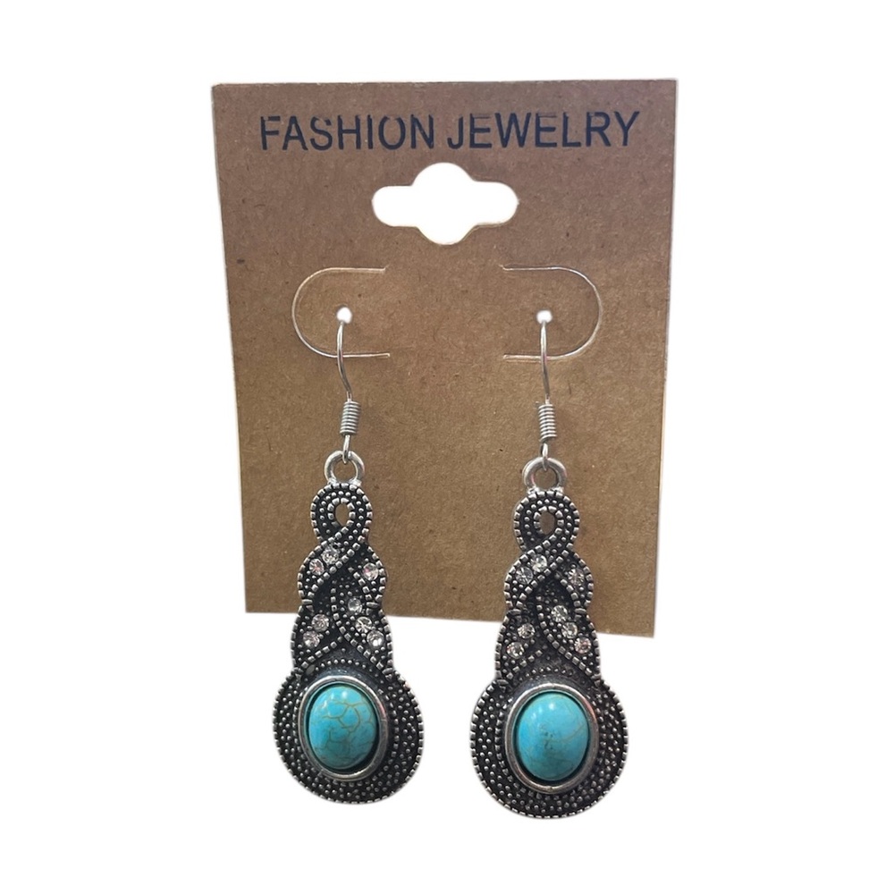 Turquoise & Silver Tone Dangle Fashion Earrings and Bracelet - Picture 3 of 5